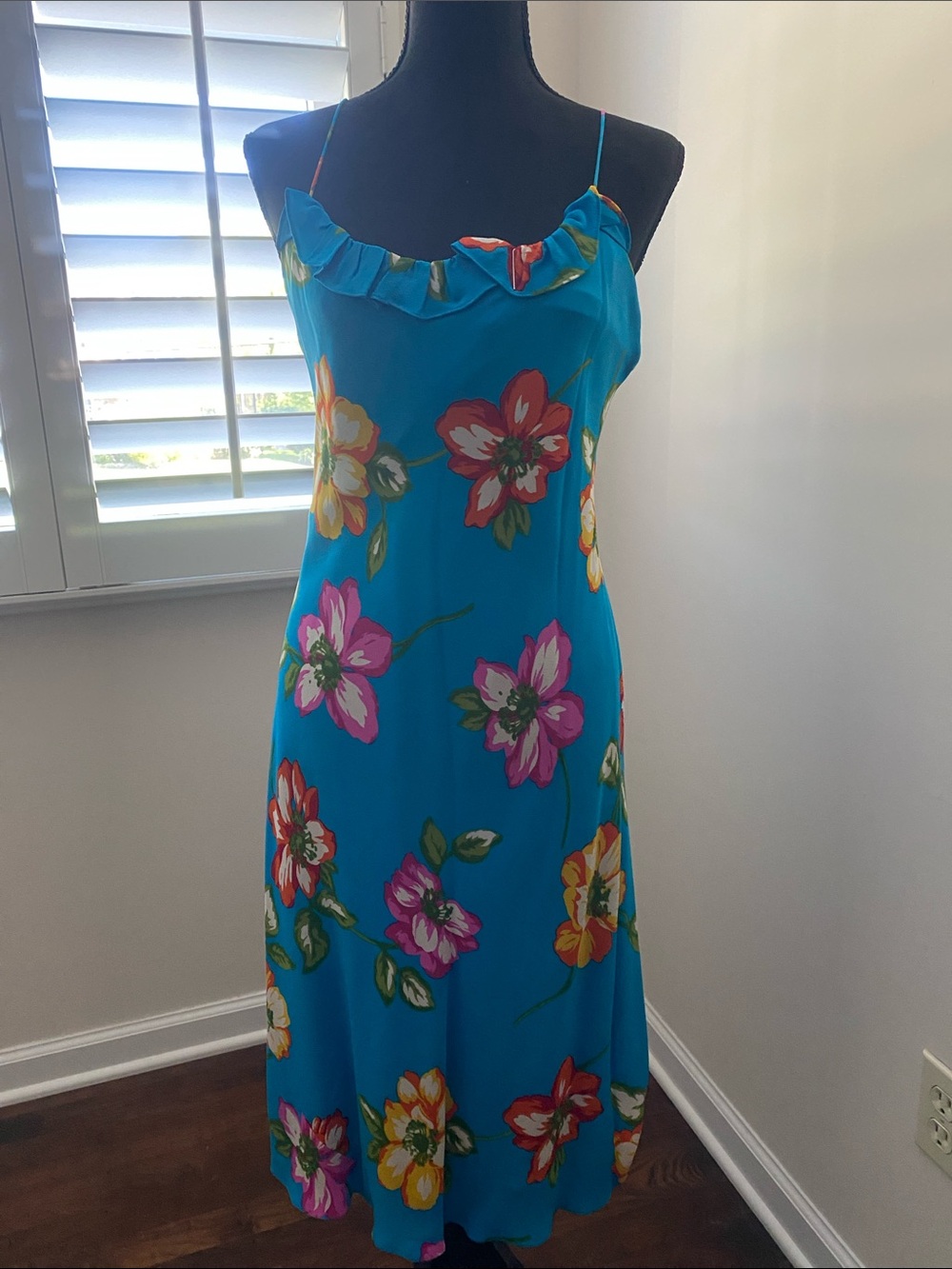 Ralph Lauren Turquoise Floral Midi Slip Dress